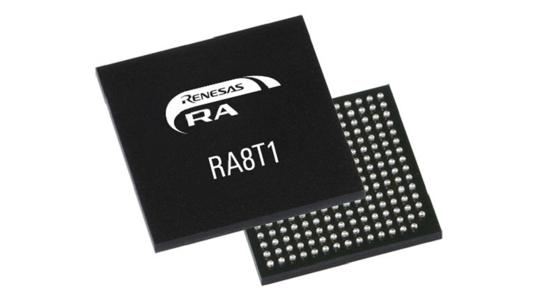 Renesas RA8T1 - front and back side of the MCU