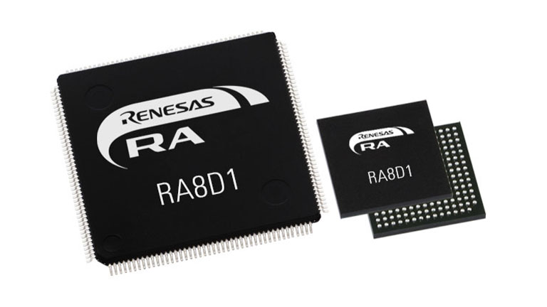 Renesas RA8D1 - front and back side of the MCU