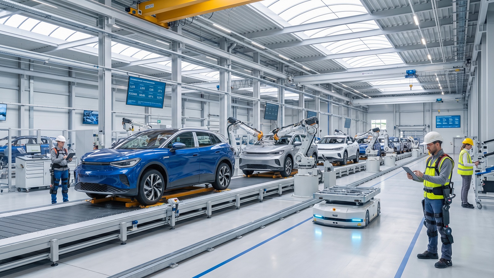 Smart factory robotics in a car manufacturing plant