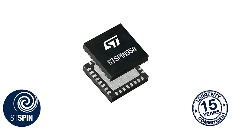 STMicroelectronics STSPIN958 - front and back view of the chip