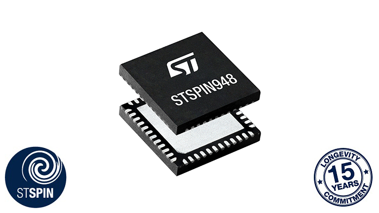STMicroelectronics STSPIN948 - front and back view of the chip