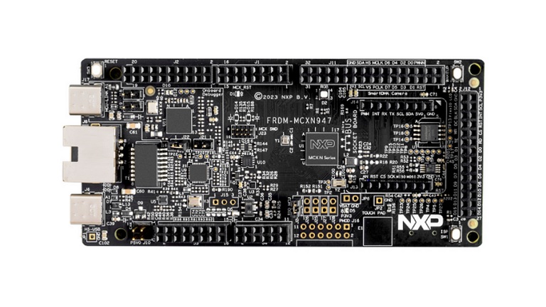 Top side of the NXP's FRDM-MCXM947 development board