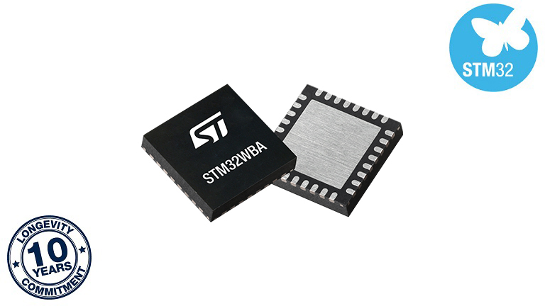 STMicroelectronics STM32WBA54-55 - front and back side of the MCU