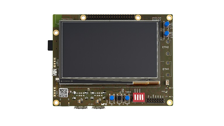 Top side of STMicroelectronics' STM32MP135F-DK discovery kit