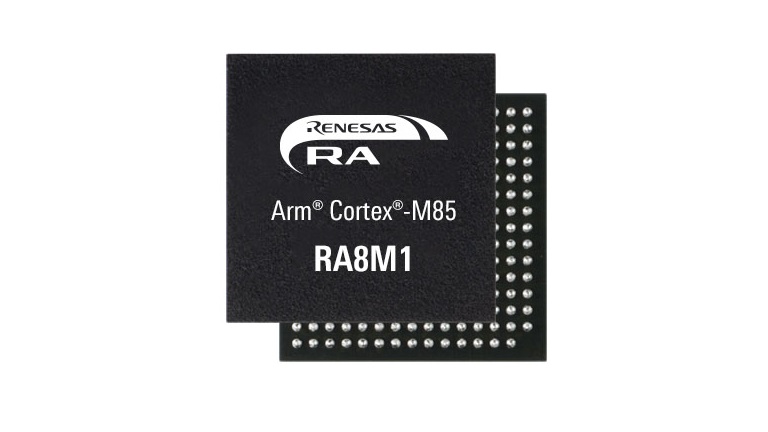 Renesas RA8M1 - front and back side of the MCU