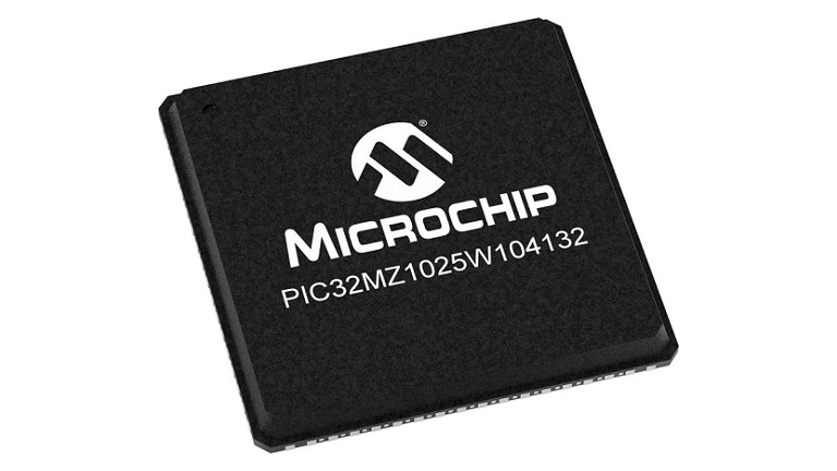 Front side of Microchip's PIC32MZ1025W10432 Wi-Fi SoC