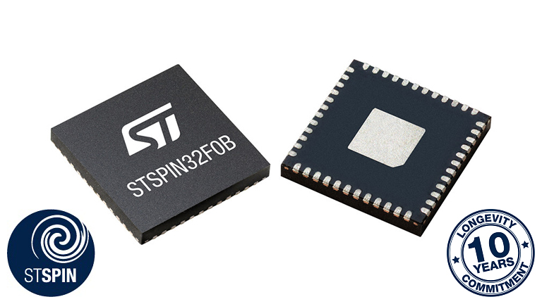 STMicroelectronics STSPIN32F0B - front and back view of the chip