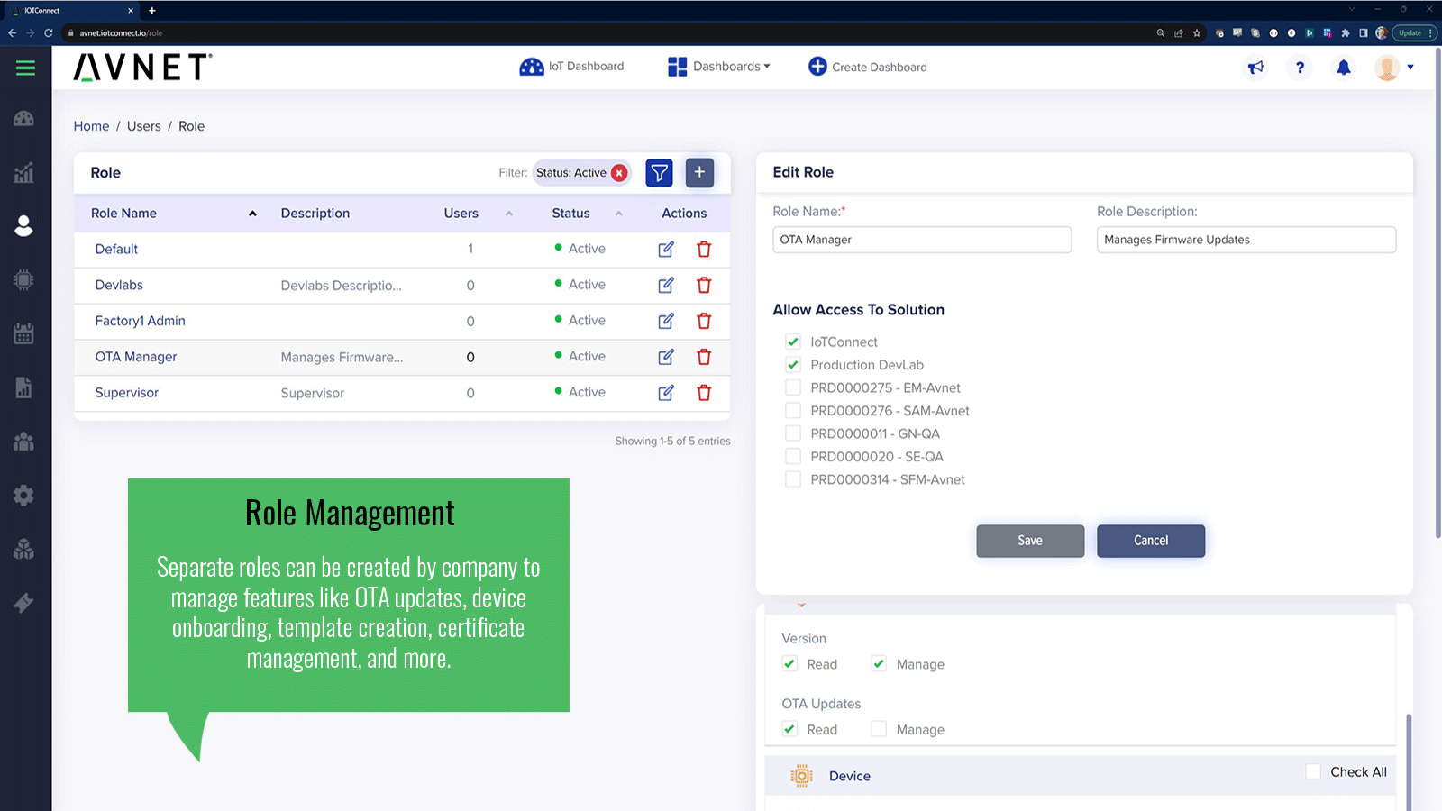 IoTConnect application screen