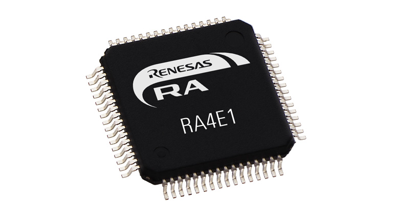 Renesas RA4E1 - top side of the MCU sample