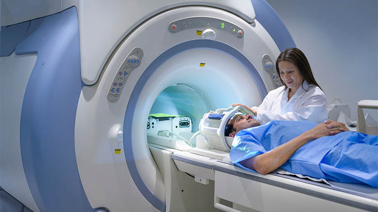 Patient about to enter an MRI scan