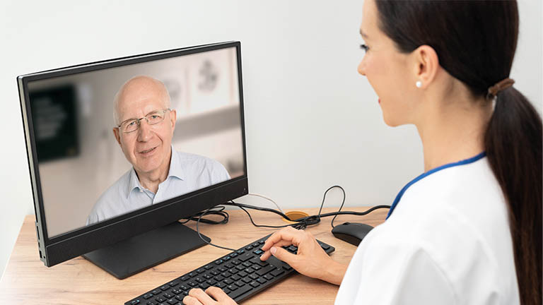 Doctor doing a video call medical visit 