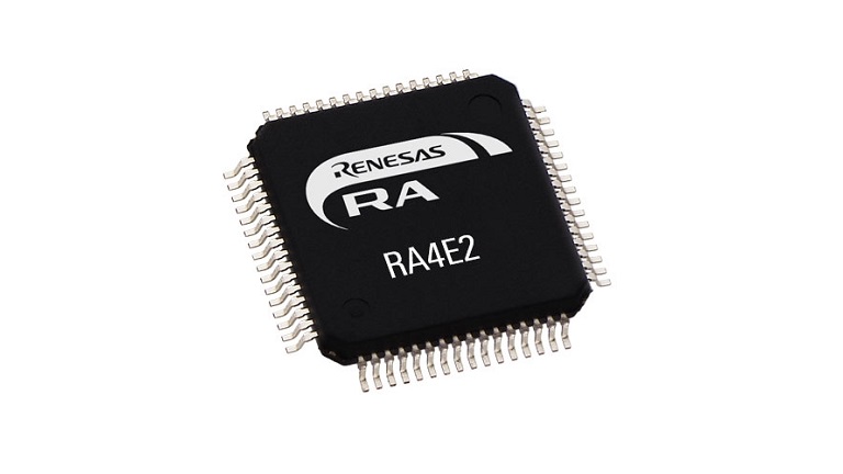 Renesas' RA4E2 MCU in LQFP package with 64 pins