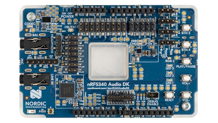 Top view of the Nordic's nRF5340 Audio Development Kit