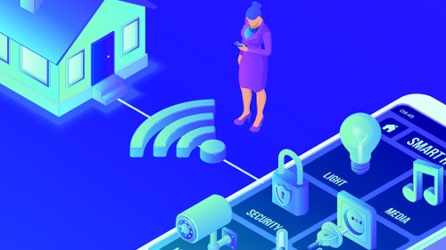 Illustration of a person controlling smart home via smart phone